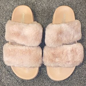 Charlotte Russe Tan Fur Slippers